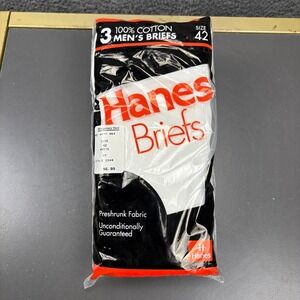 Vintage Hanes Mens Briefs 3 Pack White 100%‎ Cotton Size 42 New In Package